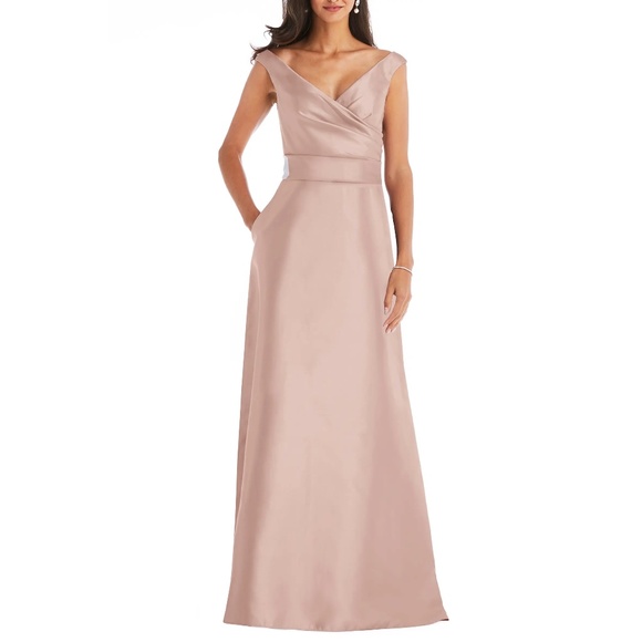 Alfred Sung D811 Off the Shoulder Satin Gown